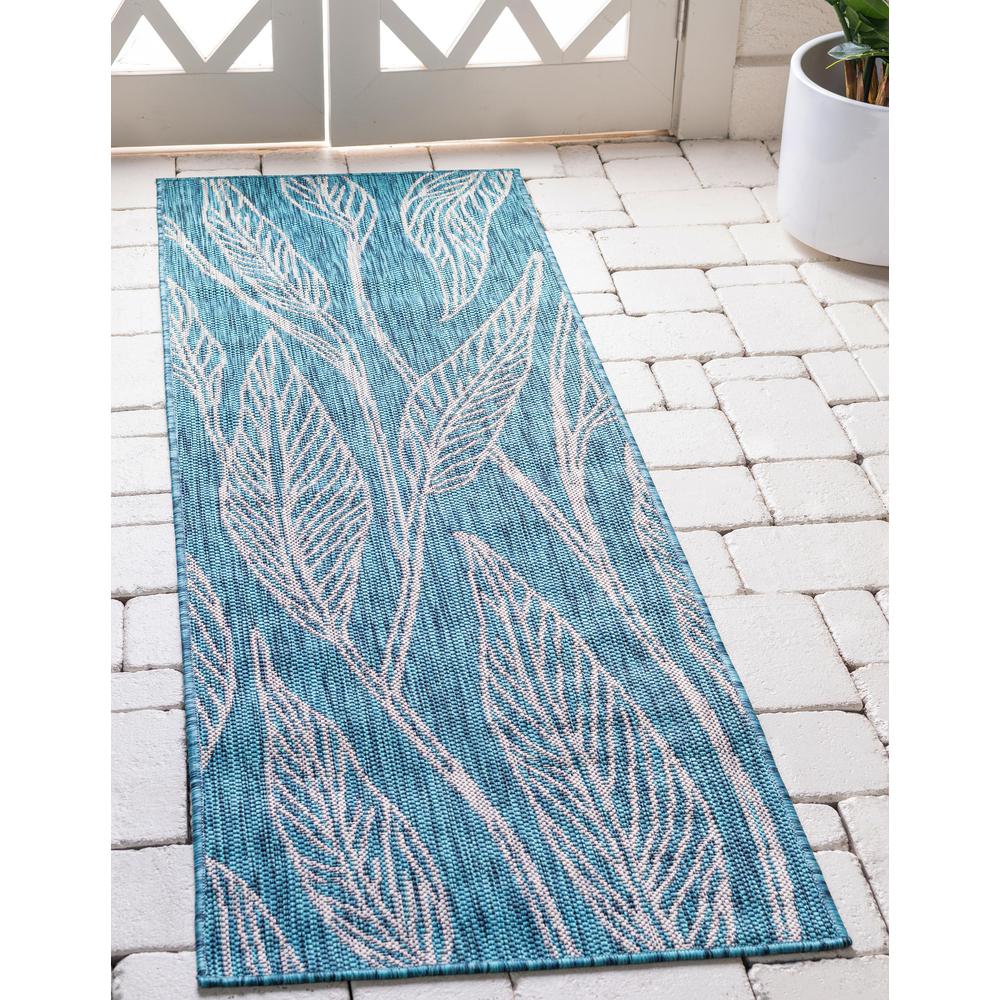 Outdoor Leaf Rug, Teal (2' 0 x 6' 0). Picture 2