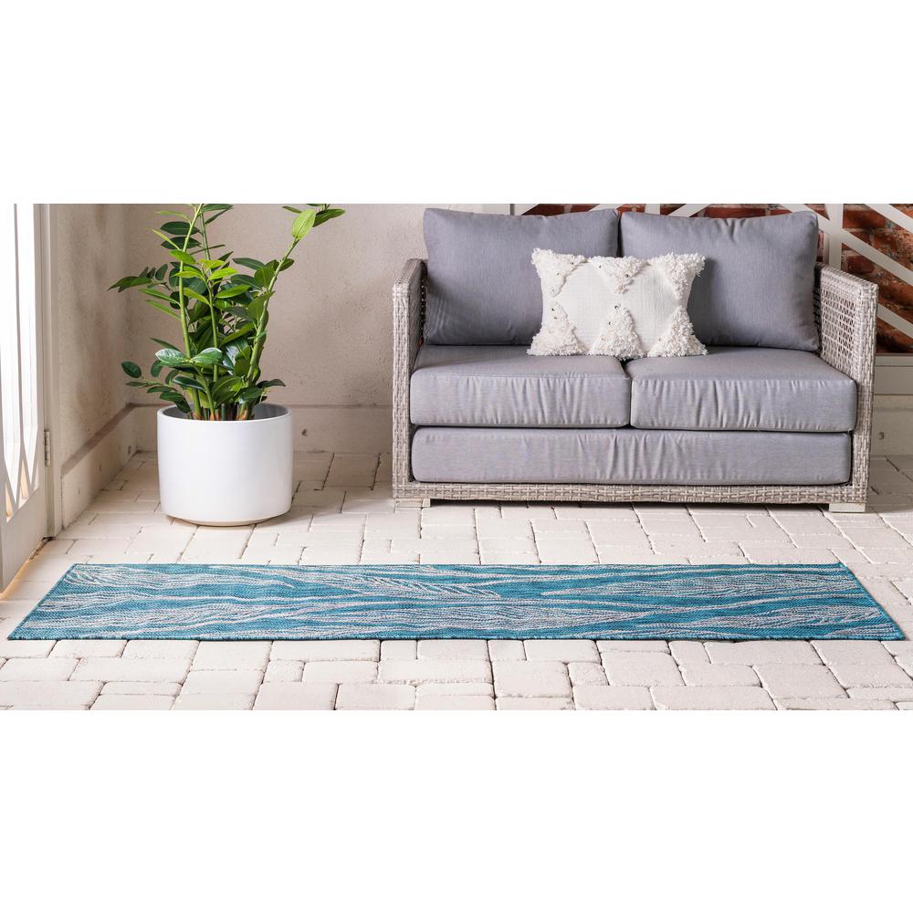 Outdoor Leaf Rug, Teal (2' 0 x 6' 0). Picture 3
