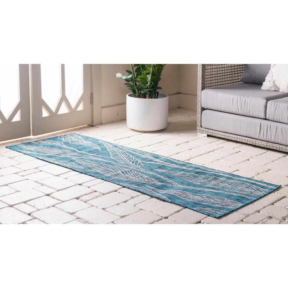 Outdoor Leaf Rug, Teal (2' 0 x 6' 0). Picture 4