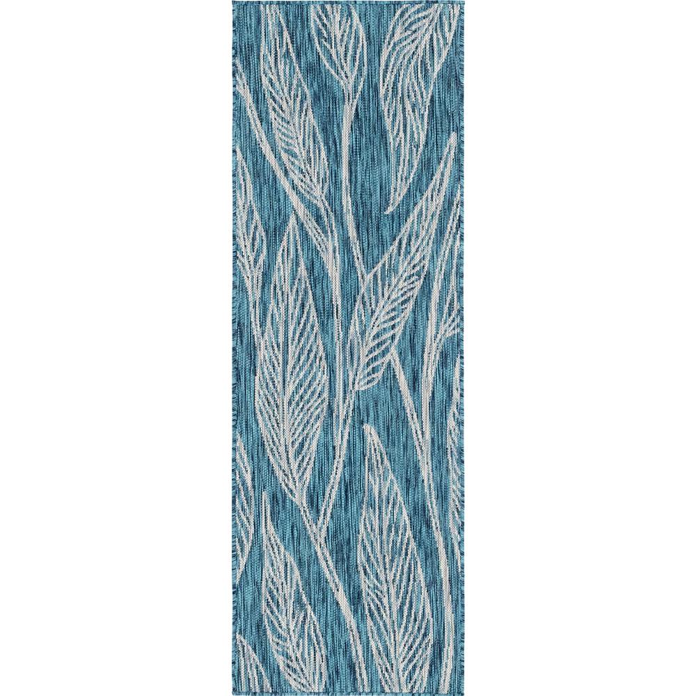 Outdoor Leaf Rug, Teal (2' 0 x 6' 0). Picture 1