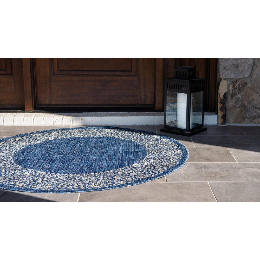Outdoor Floral Border Rug, Blue (4' 0 x 4' 0). Picture 4