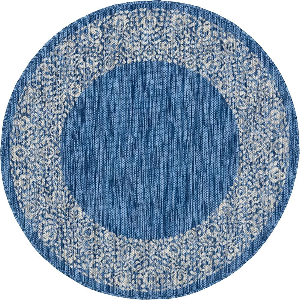 Outdoor Floral Border Rug, Blue (4' 0 x 4' 0). Picture 1