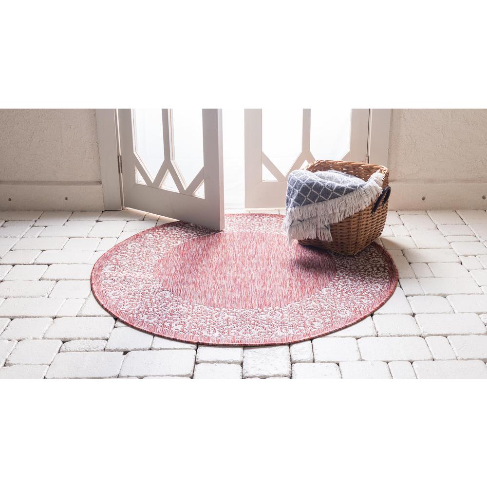 Outdoor Floral Border Rug, Rust Red (4' 0 x 4' 0). Picture 3