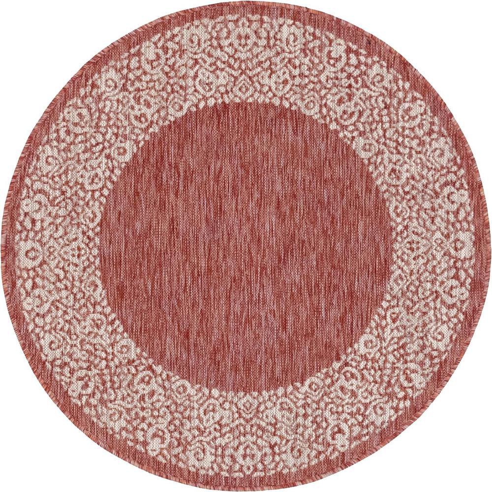 Outdoor Floral Border Rug, Rust Red (4' 0 x 4' 0). Picture 1
