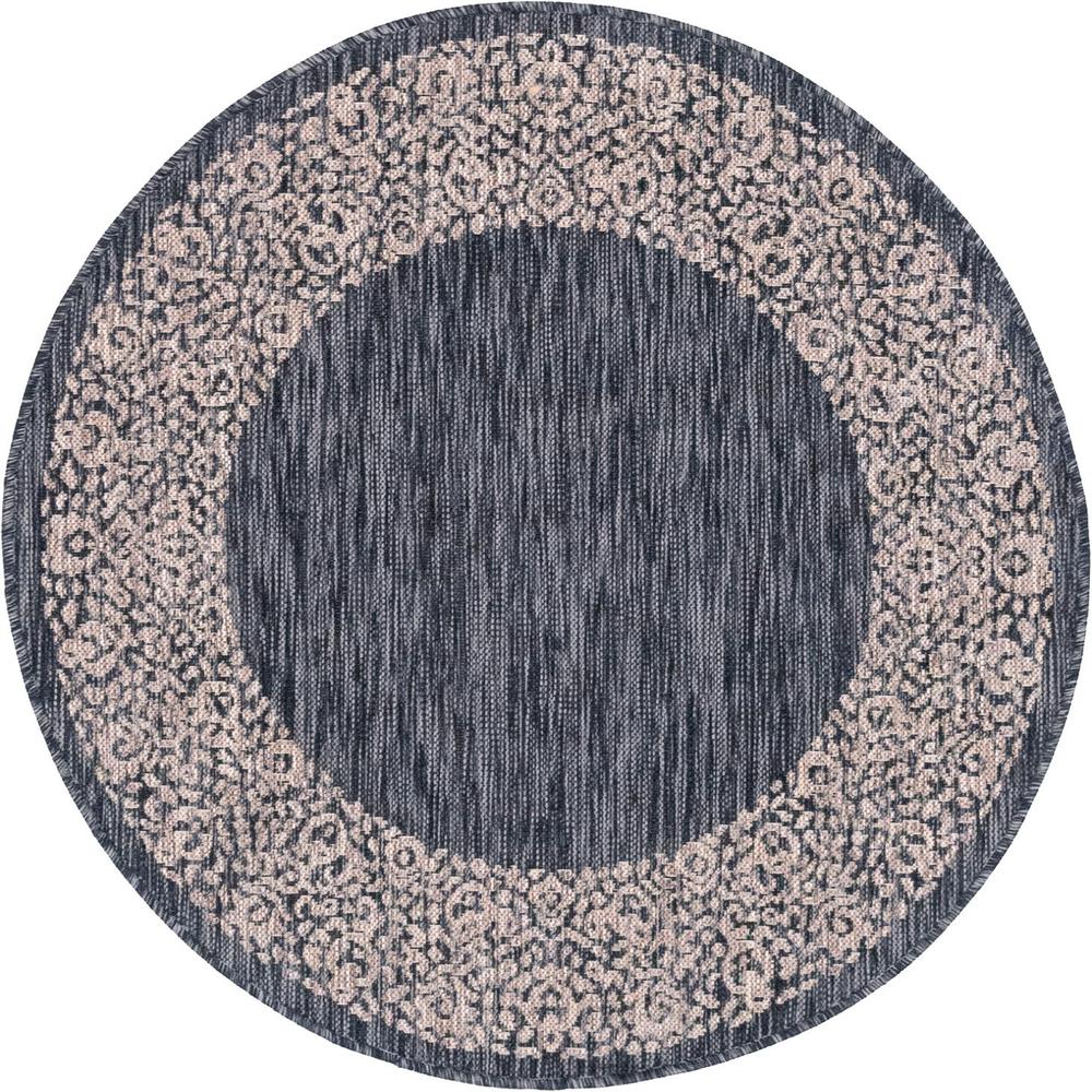 Outdoor Floral Border Rug, Charcoal Gray (4' 0 x 4' 0). Picture 1