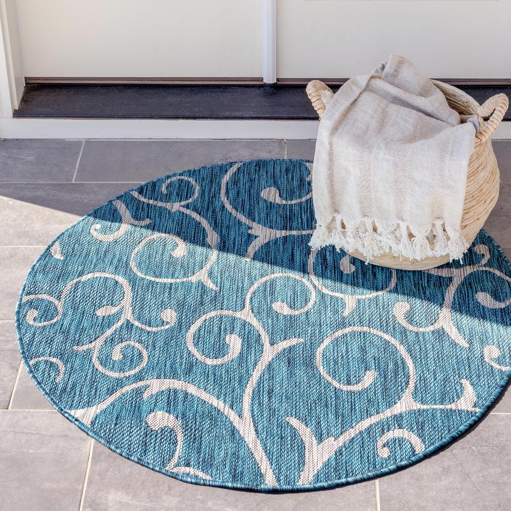Outdoor Curl Rug, Teal (4' 0 x 4' 0). Picture 2