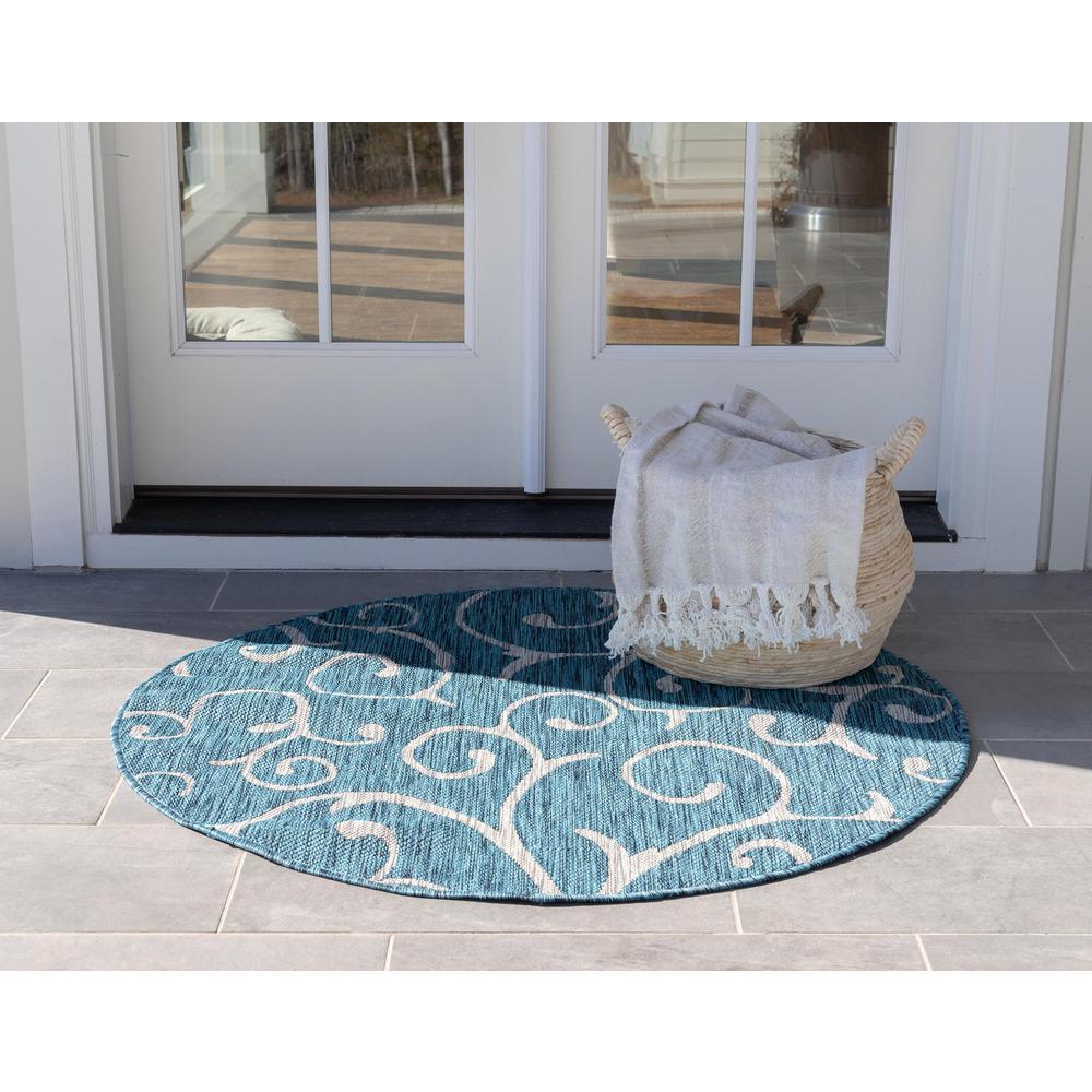 Outdoor Curl Rug, Teal (4' 0 x 4' 0). Picture 3