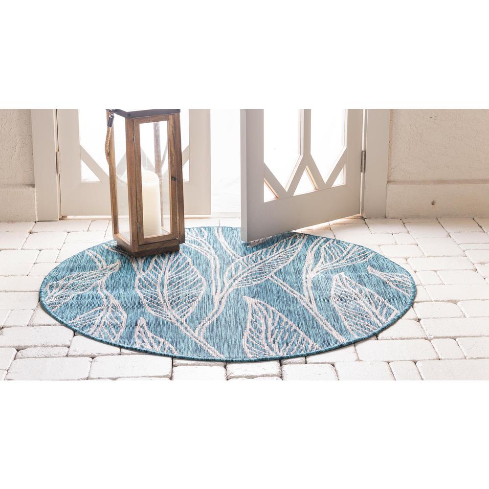 Outdoor Leaf Rug, Teal (4' 0 x 4' 0). Picture 3
