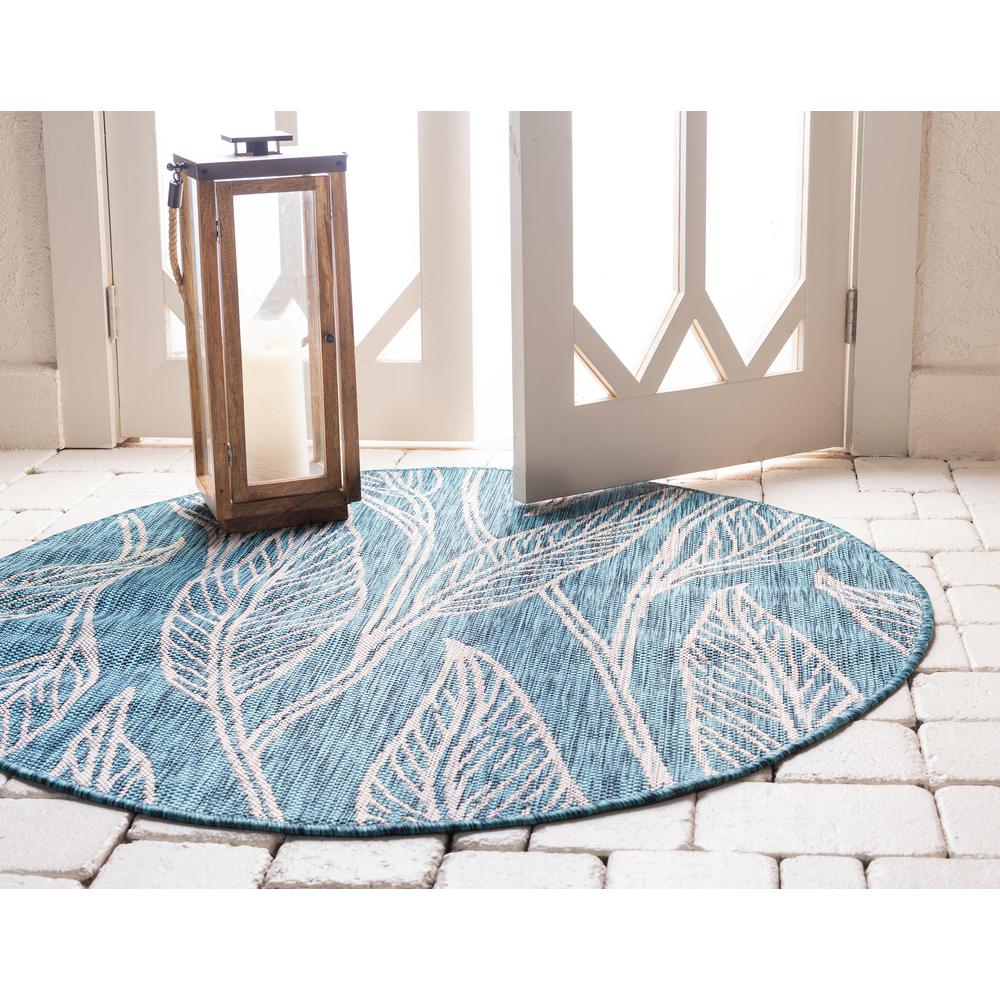 Outdoor Leaf Rug, Teal (4' 0 x 4' 0). Picture 4