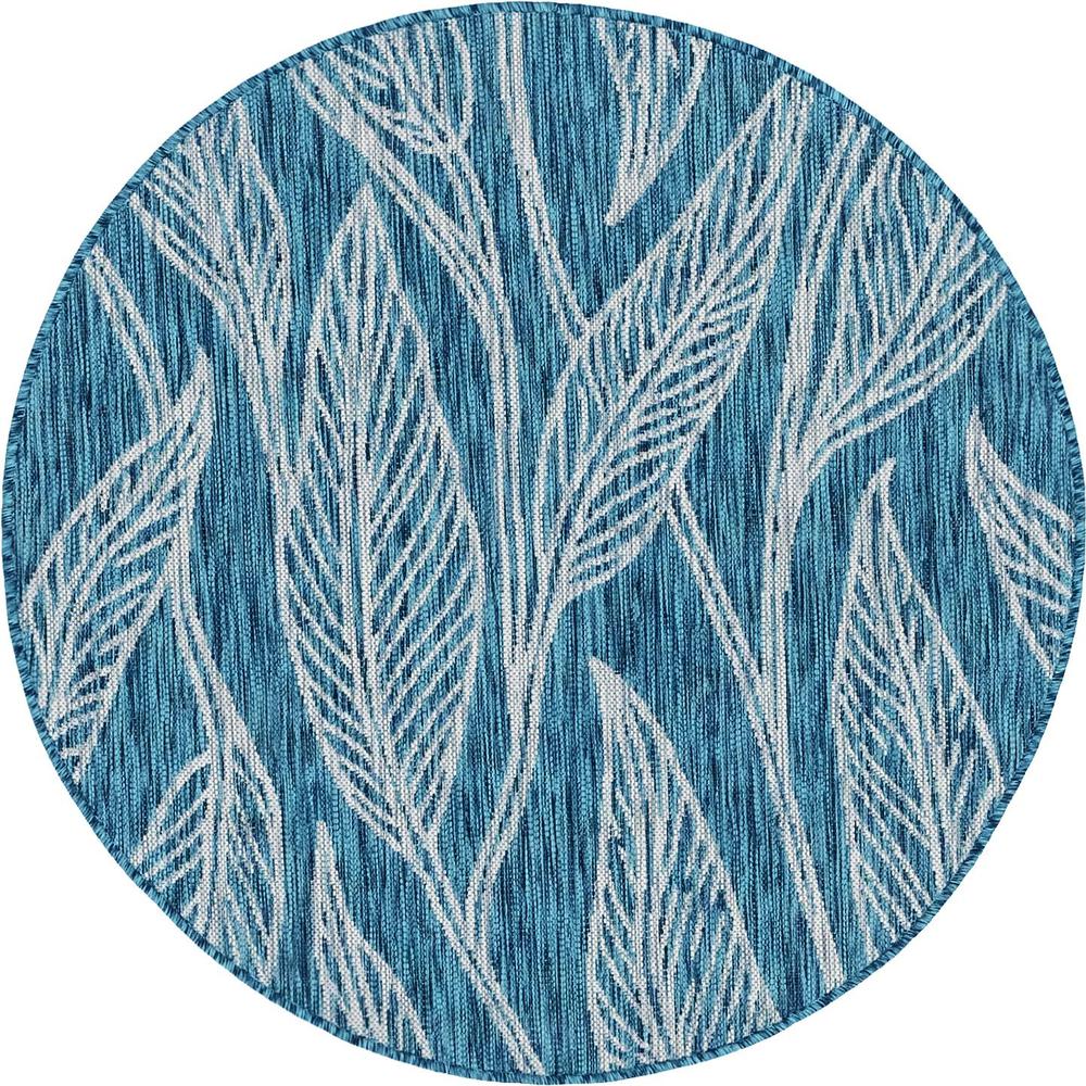 Outdoor Leaf Rug, Teal (4' 0 x 4' 0). Picture 1