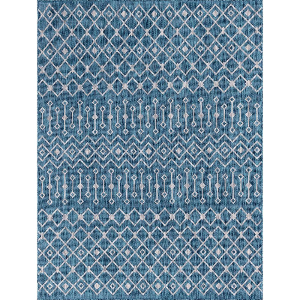 Outdoor Tribal Trellis Rug, Teal/Gray (9' 0 x 12' 0). Picture 1