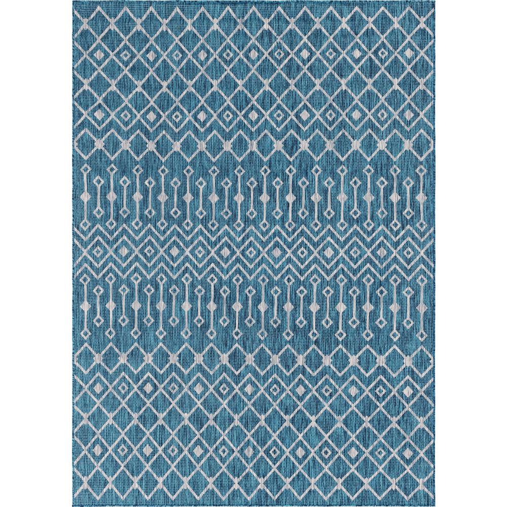 Outdoor Tribal Trellis Rug, Teal/Gray (8' 0 x 11' 4). Picture 1