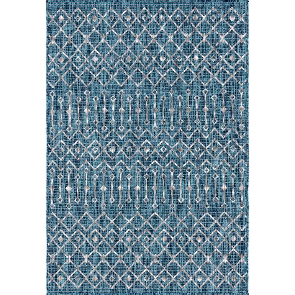 Outdoor Tribal Trellis Rug, Teal/Gray (4' 0 x 6' 0). The main picture.