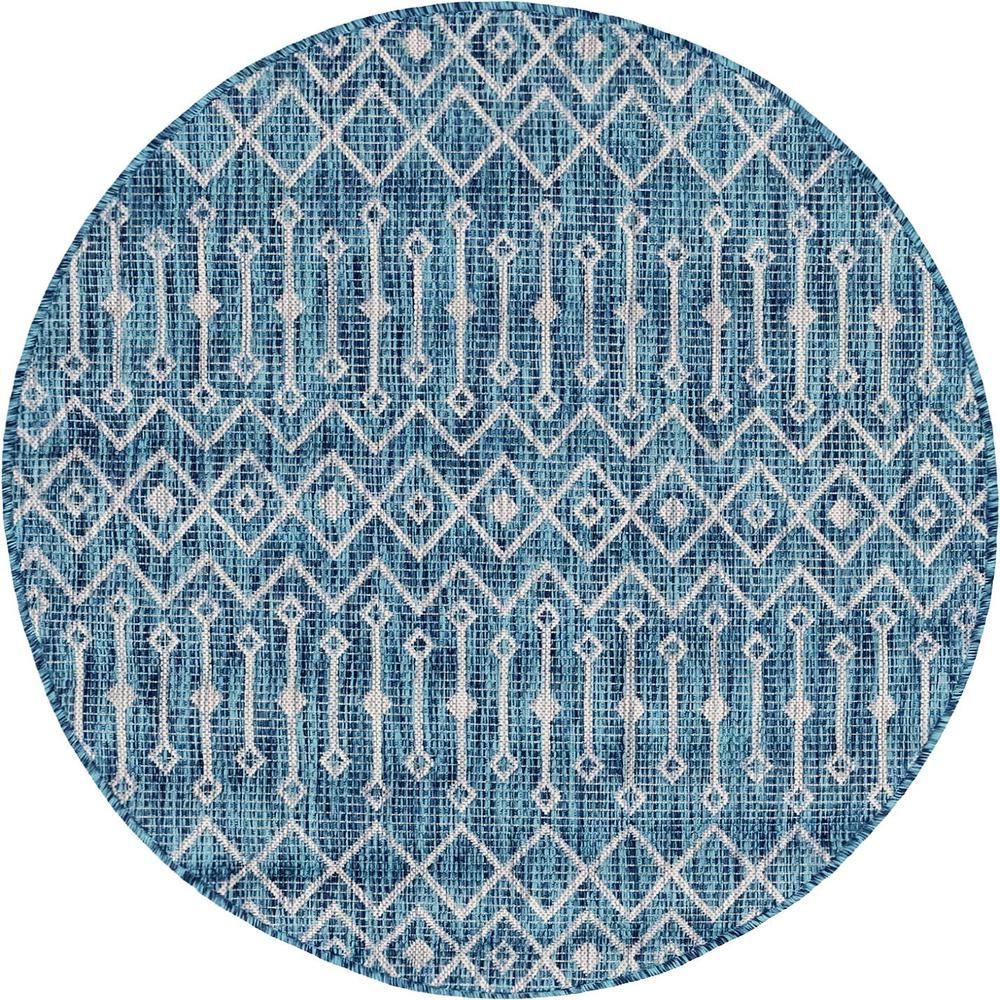 Outdoor Tribal Trellis Rug, Teal/Gray (4' 0 x 4' 0). Picture 1