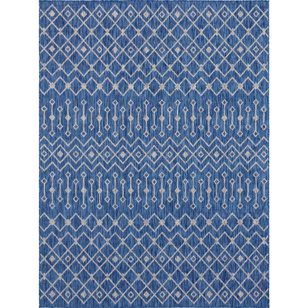 Outdoor Tribal Trellis Rug, Blue/Ivory (9' 0 x 12' 0). Picture 1