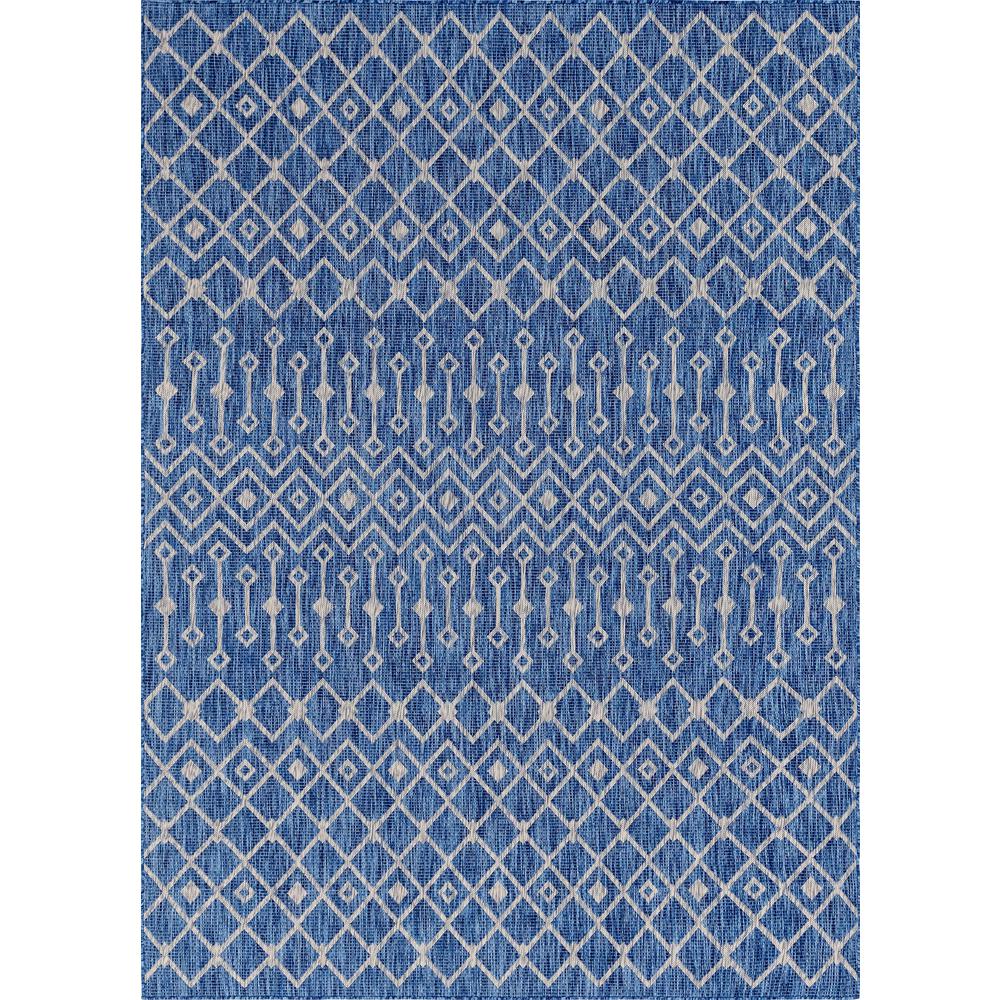Outdoor Tribal Trellis Rug, Blue/Ivory (8' 0 x 11' 4). Picture 1