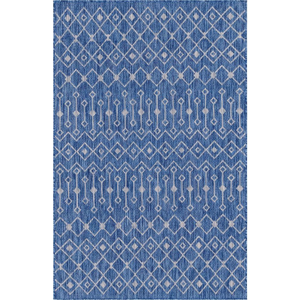 Outdoor Tribal Trellis Rug, Blue/Ivory (5' 0 x 8' 0). Picture 1