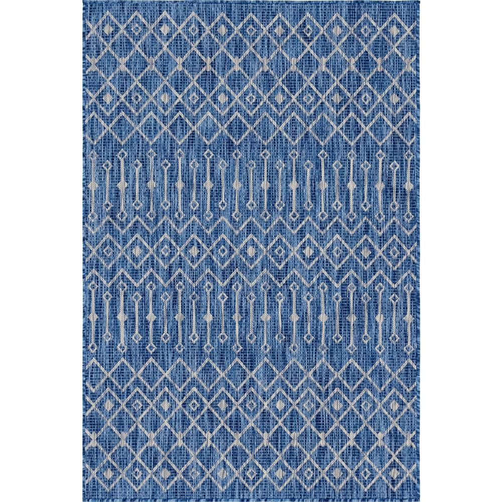 Outdoor Tribal Trellis Rug, Blue/Ivory (4' 0 x 6' 0). Picture 1