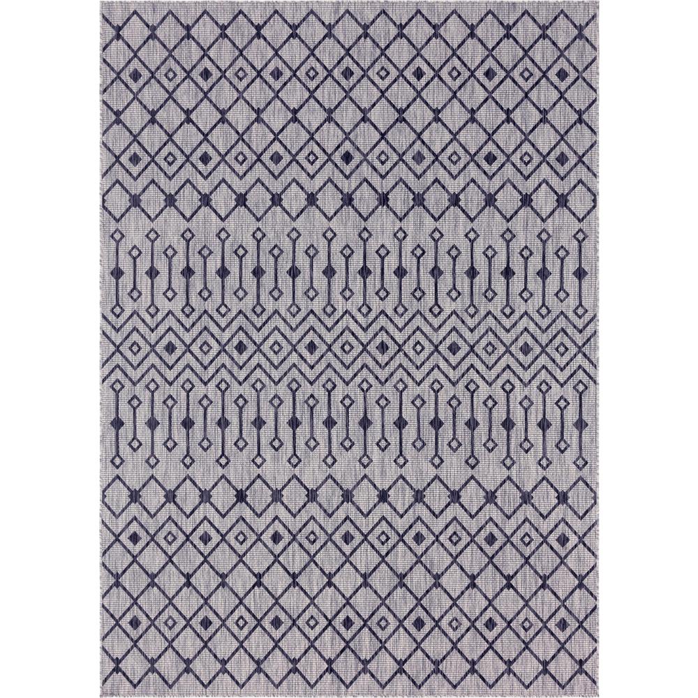 Outdoor Tribal Trellis Rug, Light Gray/Blue (8' 0 x 11' 4). Picture 1