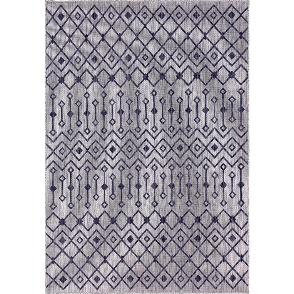 Outdoor Tribal Trellis Rug, Light Gray/Blue (7' 0 x 10' 0). Picture 1