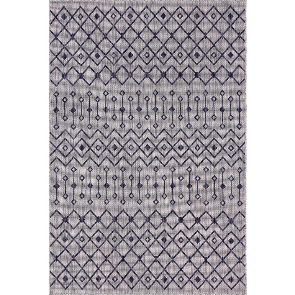 Outdoor Tribal Trellis Rug, Light Gray/Blue (6' 0 x 9' 0). Picture 1