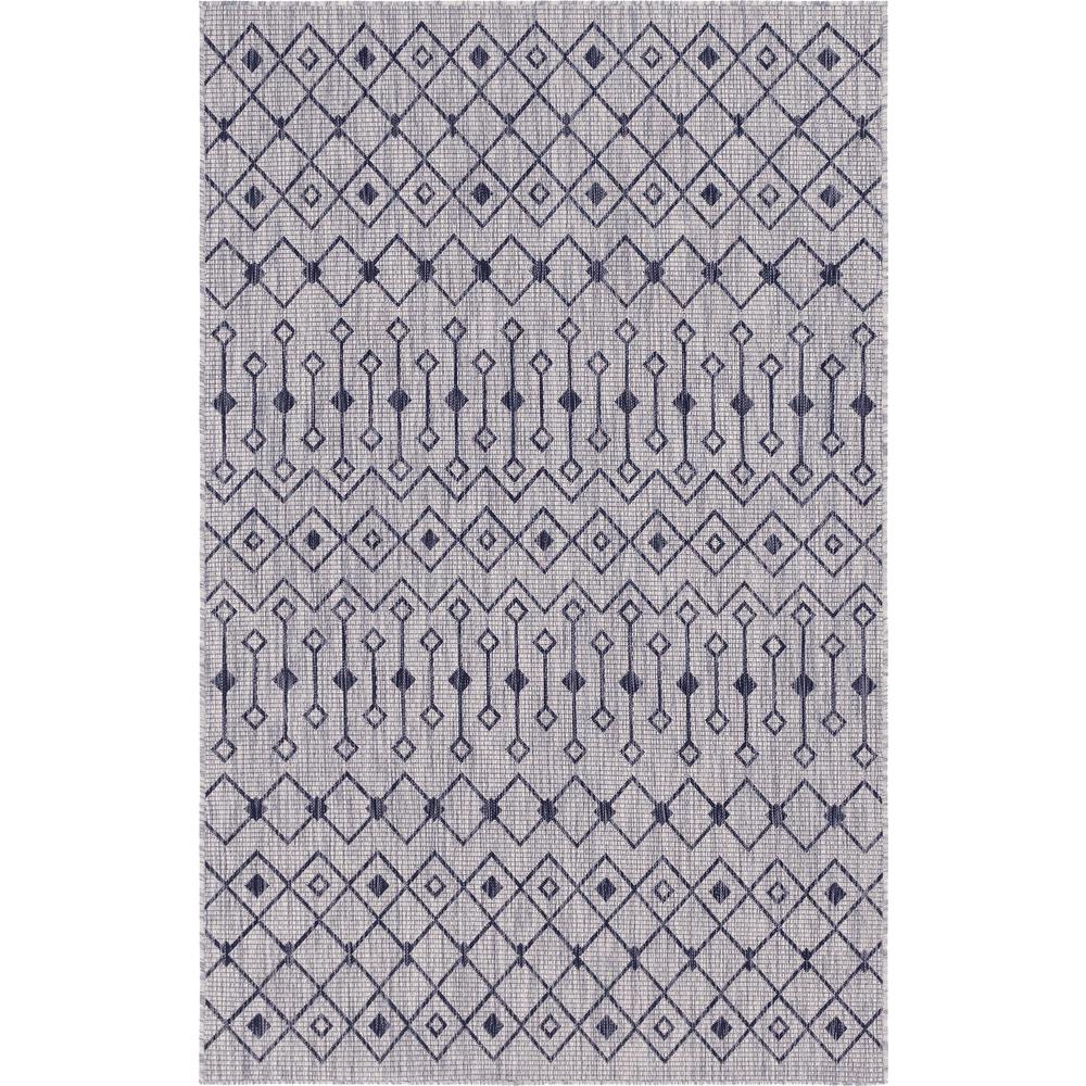 Outdoor Tribal Trellis Rug, Light Gray/Blue (5' 0 x 8' 0). Picture 1