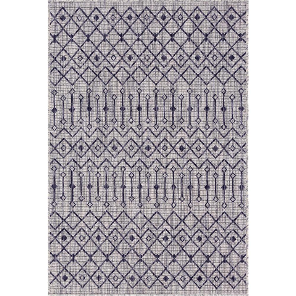 Outdoor Tribal Trellis Rug, Light Gray/Blue (4' 0 x 6' 0). Picture 1