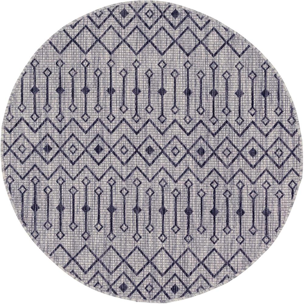 Outdoor Tribal Trellis Rug, Light Gray/Blue (4' 0 x 4' 0). Picture 1