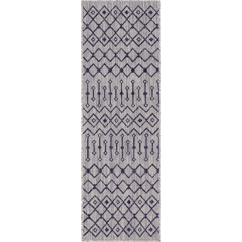 Outdoor Tribal Trellis Rug, Light Gray/Blue (2' 0 x 6' 0). Picture 1