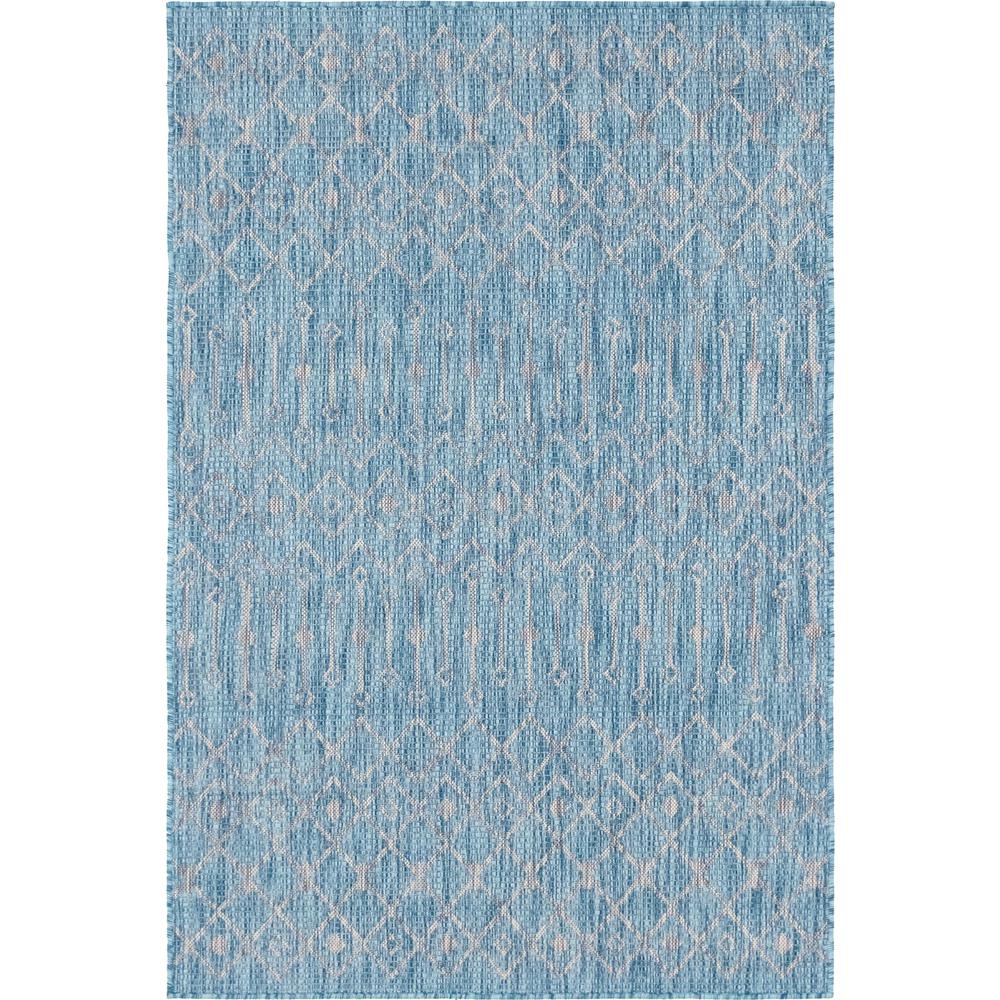 Outdoor Tribal Trellis Rug, Aqua Blue/Ivory (4' 0 x 6' 0). Picture 1