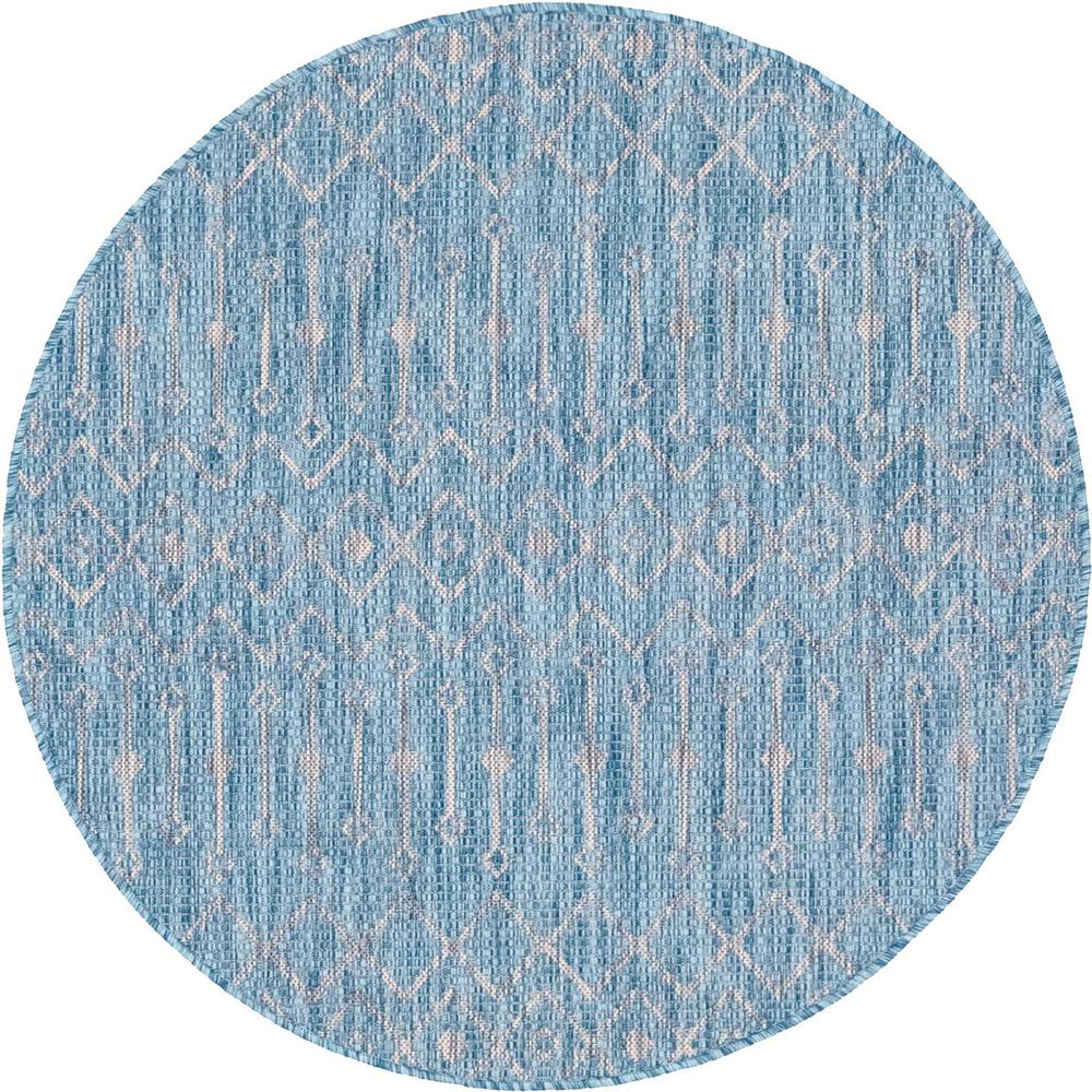 Outdoor Tribal Trellis Rug, Aqua Blue/Ivory (4' 0 x 4' 0). Picture 1