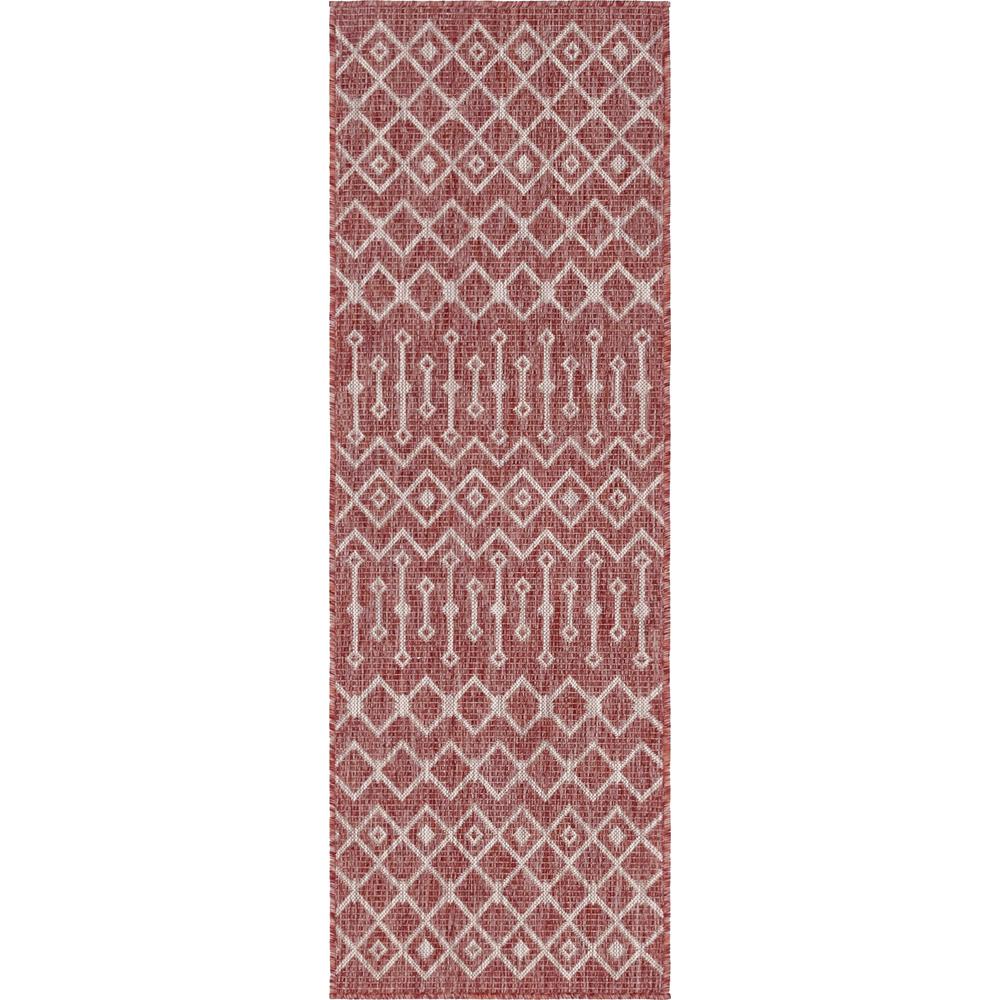 Outdoor Tribal Trellis Rug, Rust Red/Gray (2' 0 x 6' 0). Picture 1