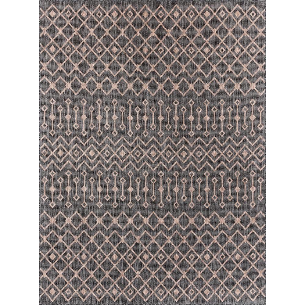 Outdoor Tribal Trellis Rug, Charcoal Gray/Beige (9' 0 x 12' 0). Picture 1