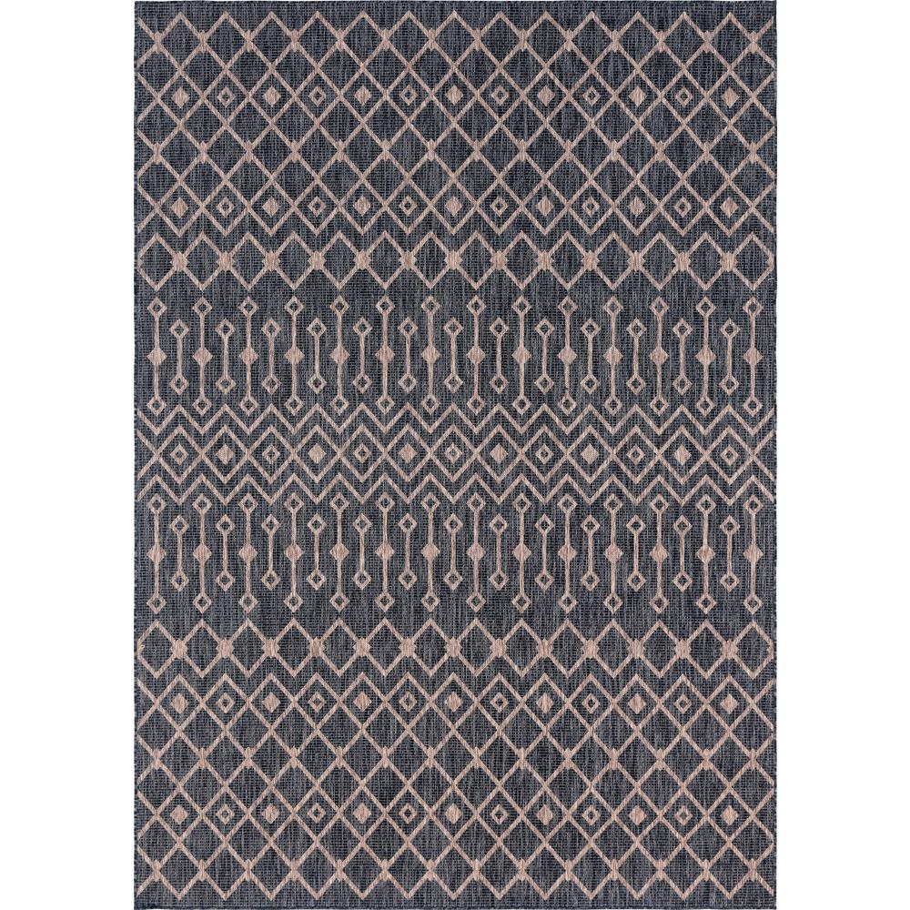 Outdoor Tribal Trellis Rug, Charcoal Gray/Beige (8' 0 x 11' 4). Picture 1