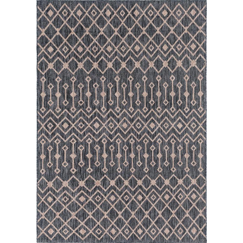 Outdoor Tribal Trellis Rug, Charcoal Gray/Beige (7' 0 x 10' 0). Picture 1