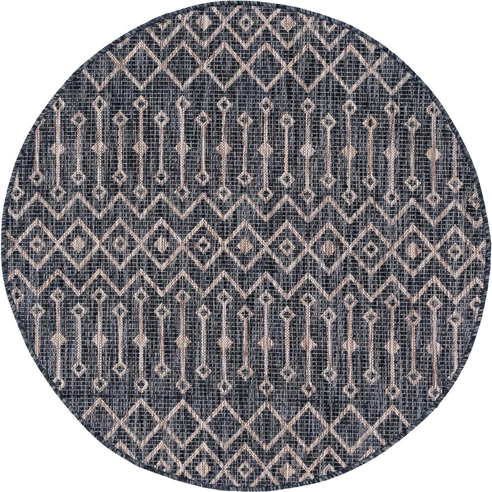 Outdoor Tribal Trellis Rug, Charcoal Gray/Beige (4' 0 x 4' 0). Picture 1