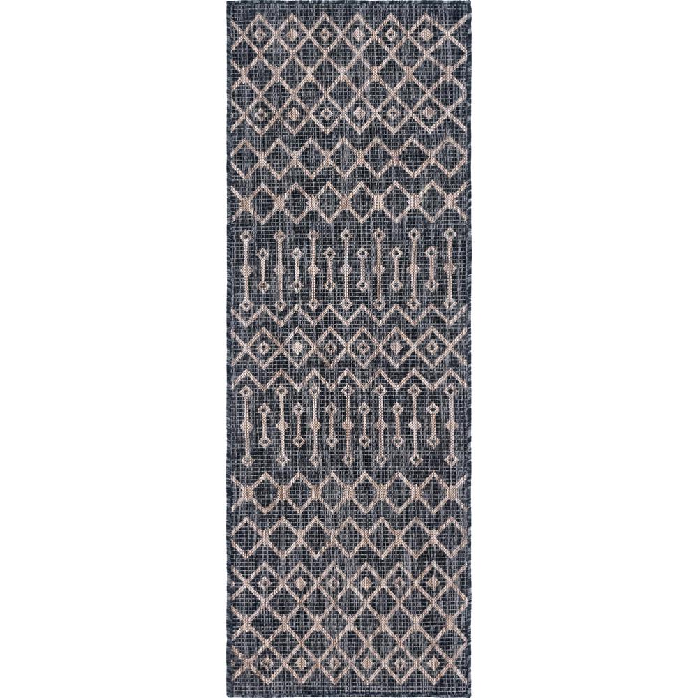 Outdoor Tribal Trellis Rug, Charcoal Gray/Beige (2' 0 x 6' 0). Picture 1