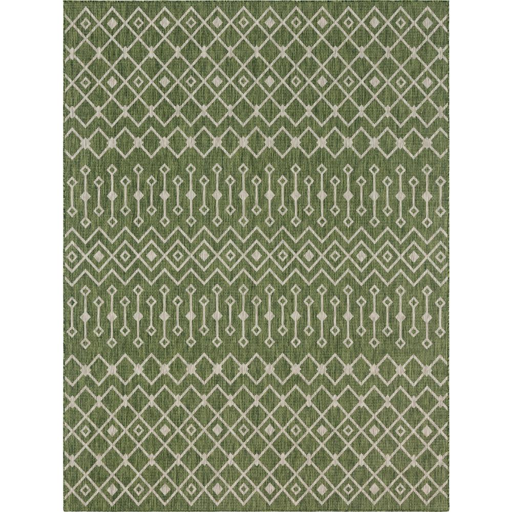 Outdoor Tribal Trellis Rug, Green/Ivory (9' 0 x 12' 0). Picture 1