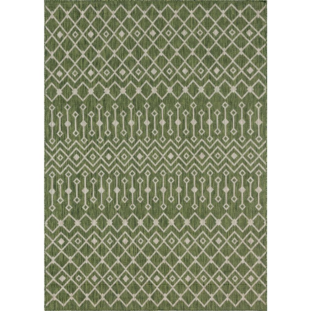 Outdoor Tribal Trellis Rug, Green/Ivory (8' 0 x 11' 4). Picture 1