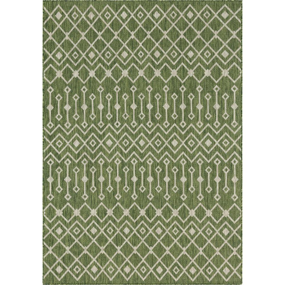 Outdoor Tribal Trellis Rug, Green/Ivory (7' 0 x 10' 0). Picture 1