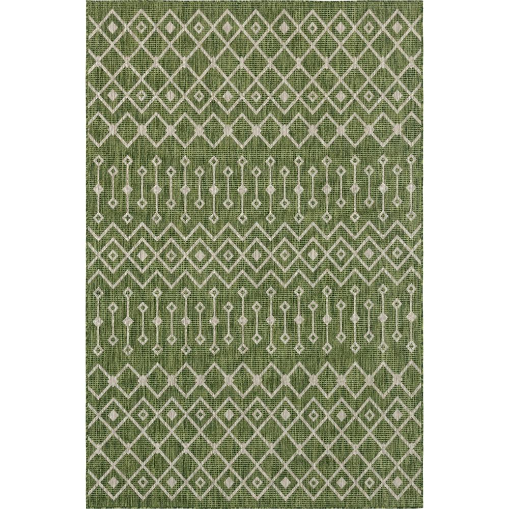 Outdoor Tribal Trellis Rug, Green/Ivory (6' 0 x 9' 0). Picture 1
