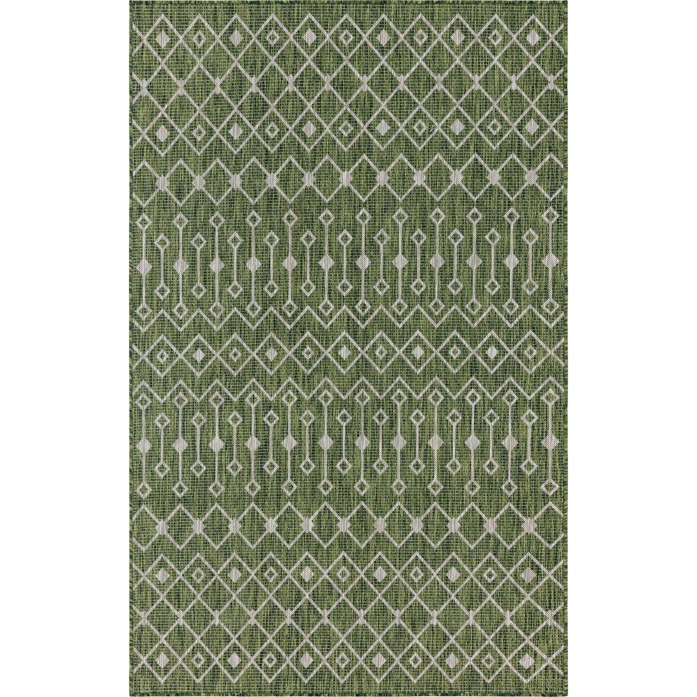 Outdoor Tribal Trellis Rug, Green/Ivory (5' 0 x 8' 0). The main picture.