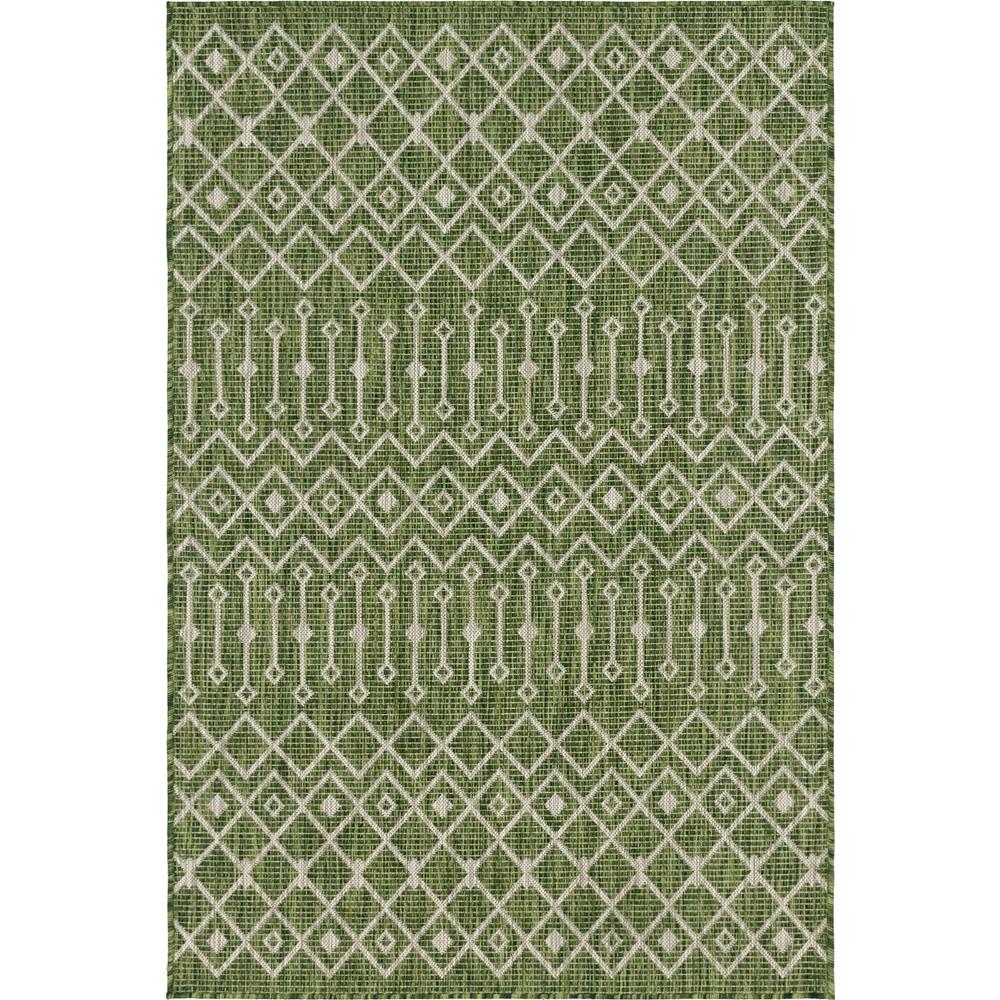 Outdoor Tribal Trellis Rug, Green/Ivory (4' 0 x 6' 0). Picture 1