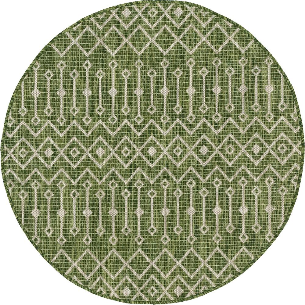 Outdoor Tribal Trellis Rug, Green/Ivory (4' 0 x 4' 0). Picture 1