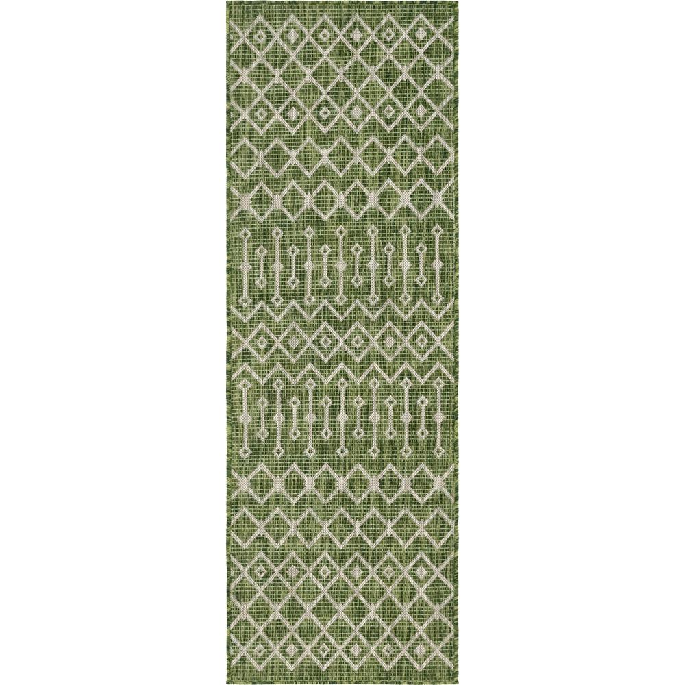 Outdoor Tribal Trellis Rug, Green/Ivory (2' 0 x 6' 0). Picture 1