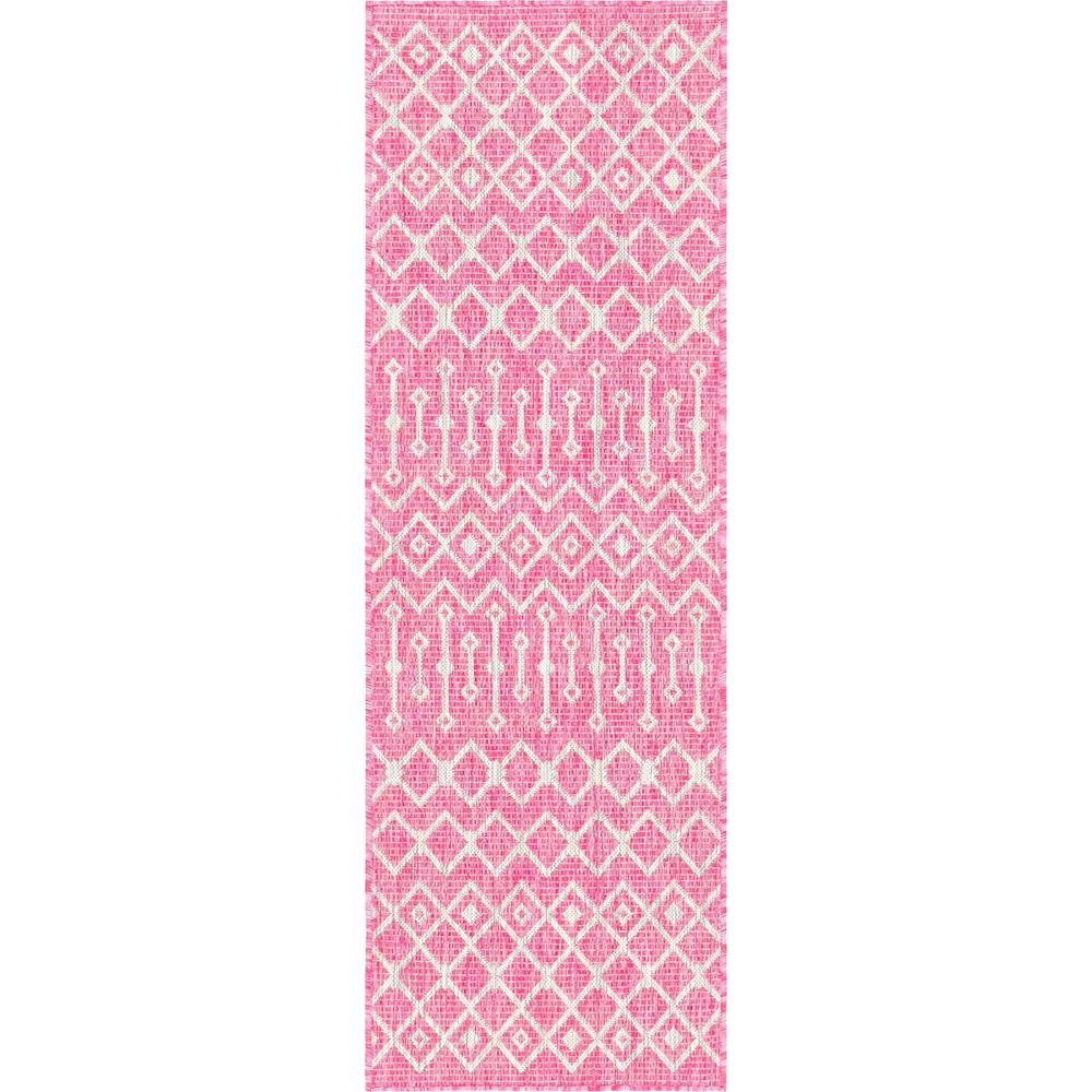 Outdoor Tribal Trellis Rug, Pink/Gray (2' 0 x 6' 0). Picture 1