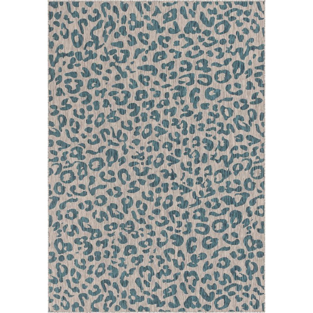 Outdoor Leopard Rug, Teal (8' 0 x 11' 4). The main picture.
