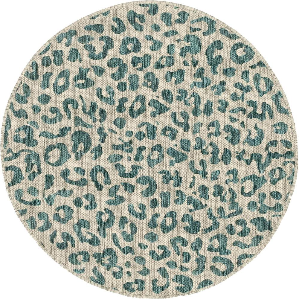 Outdoor Leopard Rug, Teal (4' 0 x 4' 0). Picture 1