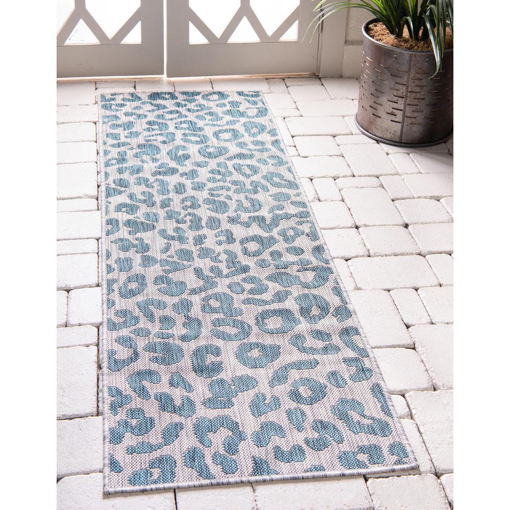 Outdoor Leopard Rug, Teal (2' 0 x 6' 0). Picture 2