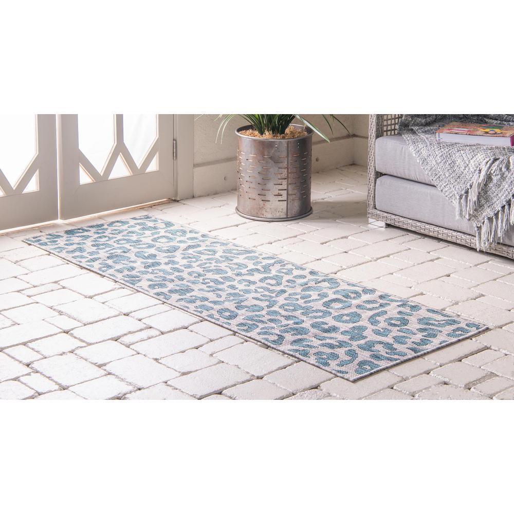 Outdoor Leopard Rug, Teal (2' 0 x 6' 0). Picture 3